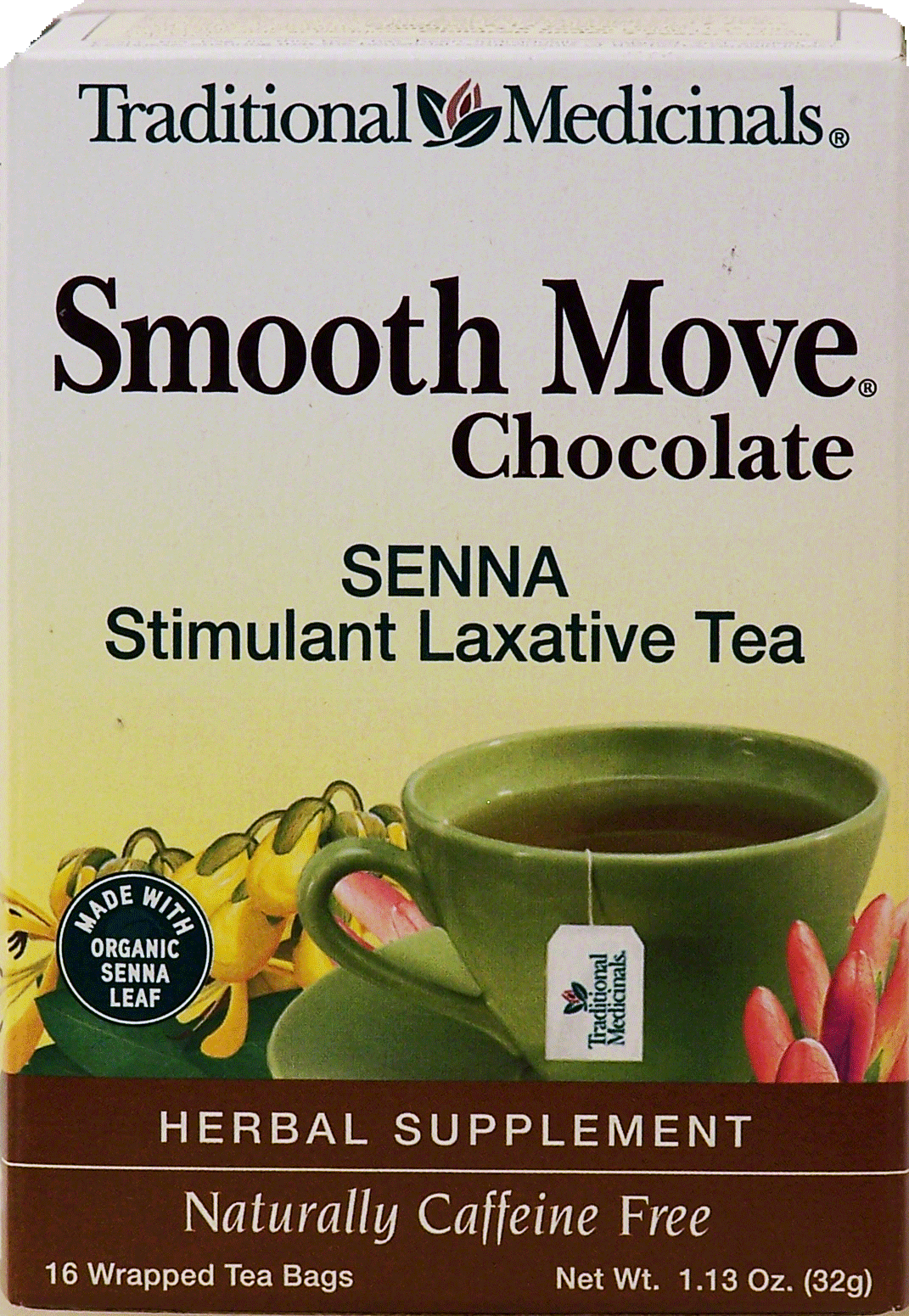 Traditional Medicinals Smooth Move Chocolate stimulant laxative tea, senna, caffeine free, 16-tea bags Full-Size Picture